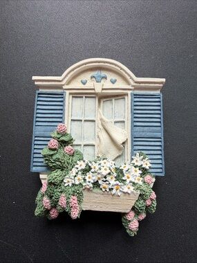 Summer Breeze Country Breeze Wall Plaque with Blue Shutters and Floral Box #3194
